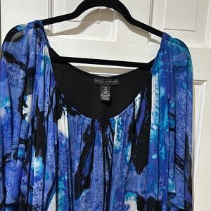 Grace Elements Blue and Black short sleeve flowy Top